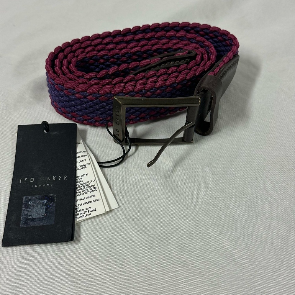 Ted Baker SZ S/M Braided Purple/Navy TWISTED YARN ELASTIC BELT